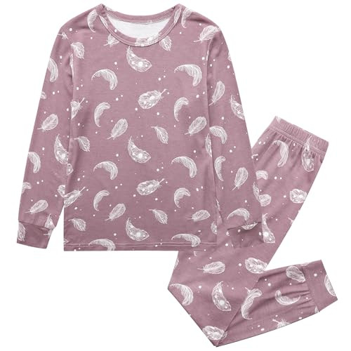 O2 BABY Toddler Pajamas Boys Girls Pajama Set Viscose from Bamboo Baby Pajamas Sleepwear 2-piece PJS Set Snug fit Sleepwear Top and Pants for Daily (7-8 Years, Feather) | Amazon (US)