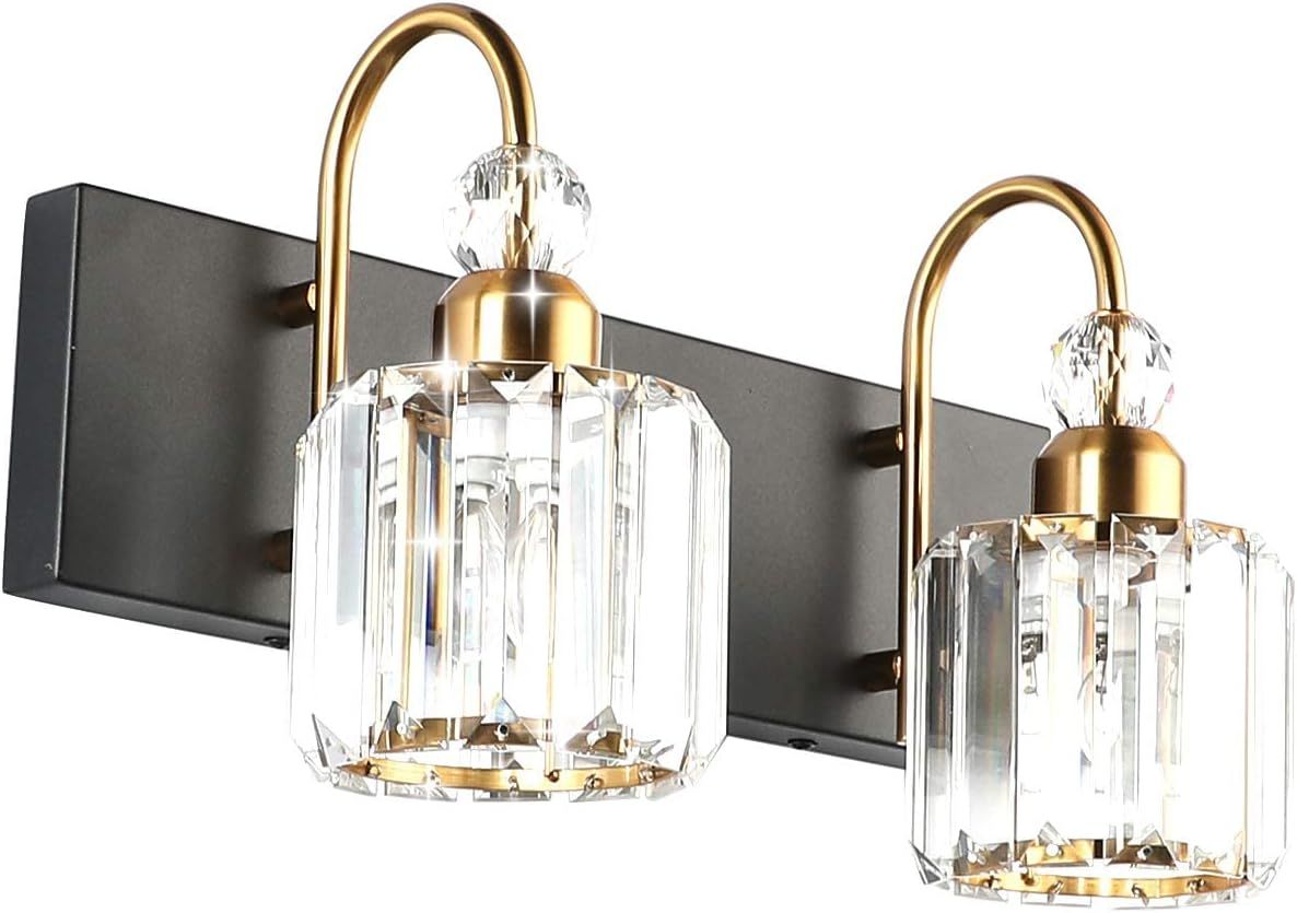 Ralbay Modern Crystal Bathroom Vanity Light 2-Lights Black Modern Crystal Wall Light Fixtures Mod... | Amazon (US)