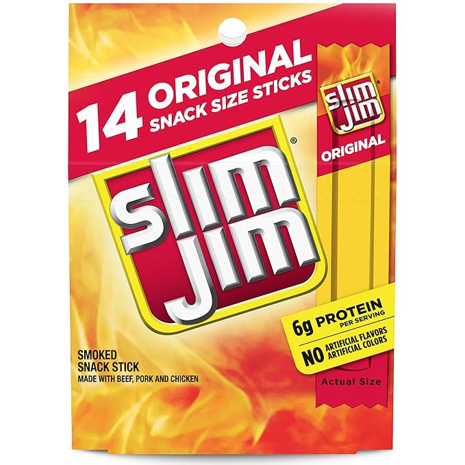 Slim Jim Smoked Meat Sticks, Original Flavor, 6g Protein Per Serving, Snack Size, 0.28 oz. (14 Co... | Amazon (US)