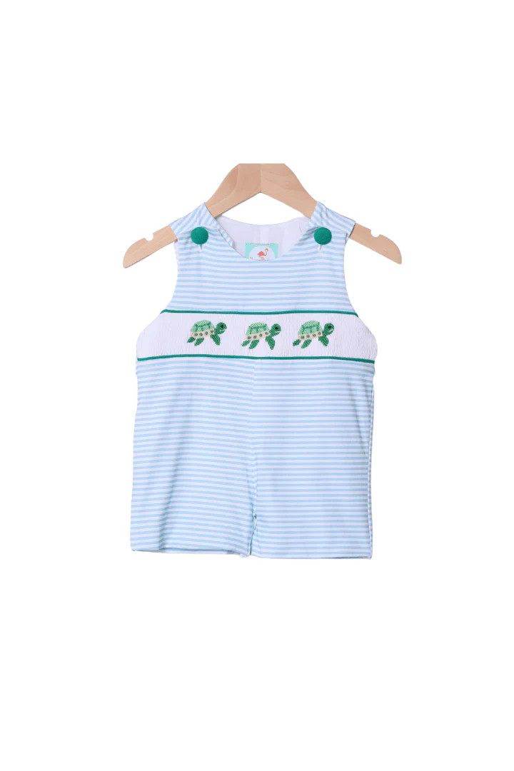 Smocked Turtle Blue/Green Stripe Jon Jon | The Smocked Flamingo