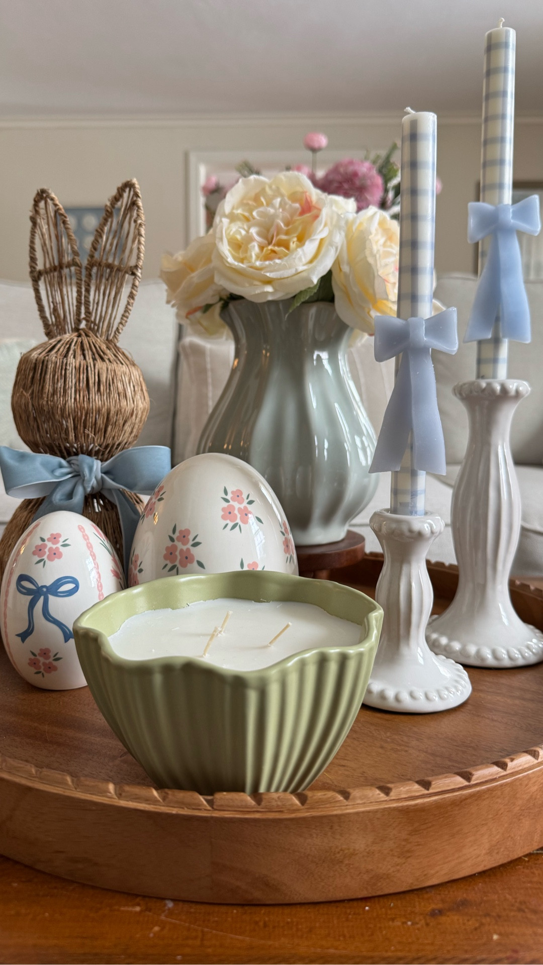 Simply put I gasped when I saw these gingham candles! I love that all the gingham we saw at Christmas is continuing to be on trend for Spring and I love that the blue trend is too! I will definitely be putting these tapers on my Easter table but for now they’ll be starring in this centerpiece and giving me hope for warmer times ahead as we face another snow storm in CT!

#LTKmomlife #LTKHome #LTKSeasonal