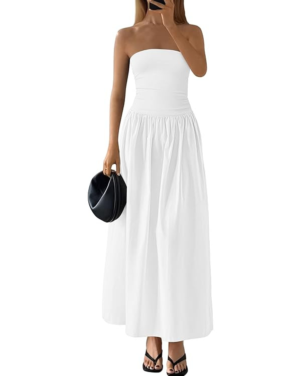 PRETTYGARDEN Women 2025 Summer Elegant Strapless Maxi Dress Tube Top Dress A Line Flowy Long Wedd... | Amazon (US)