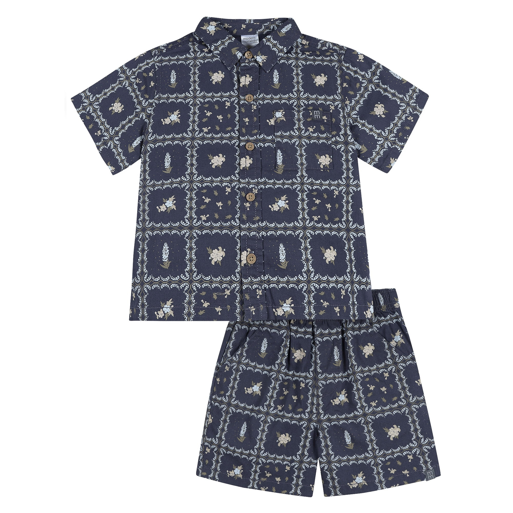 Modern Moments by Gerber Baby and Toddler Boy Button Front Shirt and Short Set, 2-Piece, Sizes 0/... | Walmart (US)