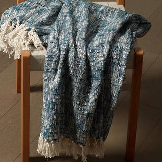 LR Home Boho Blue 50 in. x 60 in. Chambray Woven Fringe Throw Blanket THROW81186BLU4250 | The Home Depot