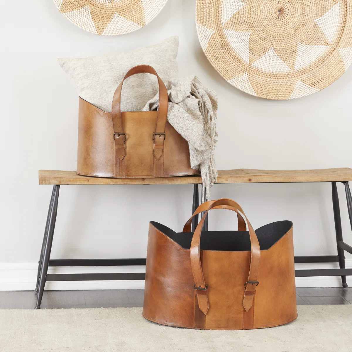 Leather Handmade Box Style Single Slot Magazine Holder with Detail Stitching and Curved Handles | Wayfair North America