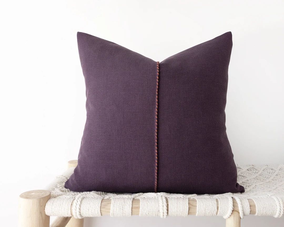 Dark Purple Linen Decorative Pillow Cover With Hand Stitched - Etsy | Etsy (US)