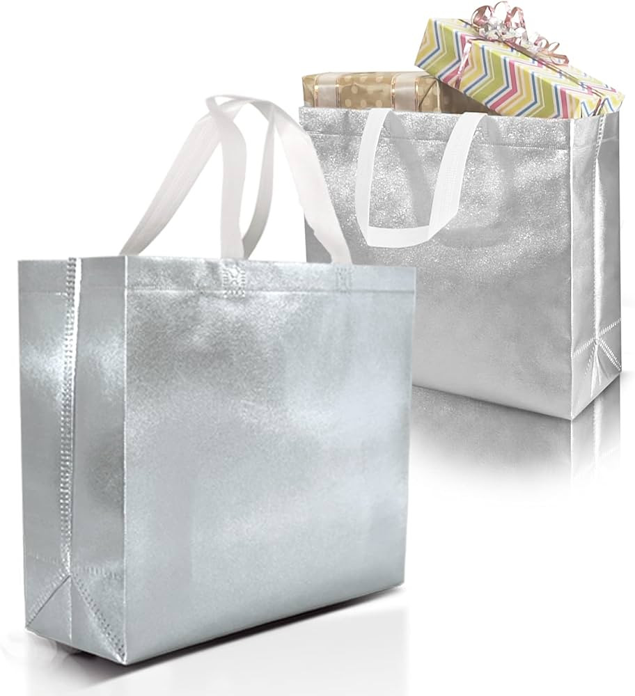 Nush Nush Silver Gift Bags Large Size – Set of 15 Reusable Silver Gift Bags With White Handles ... | Amazon (US)