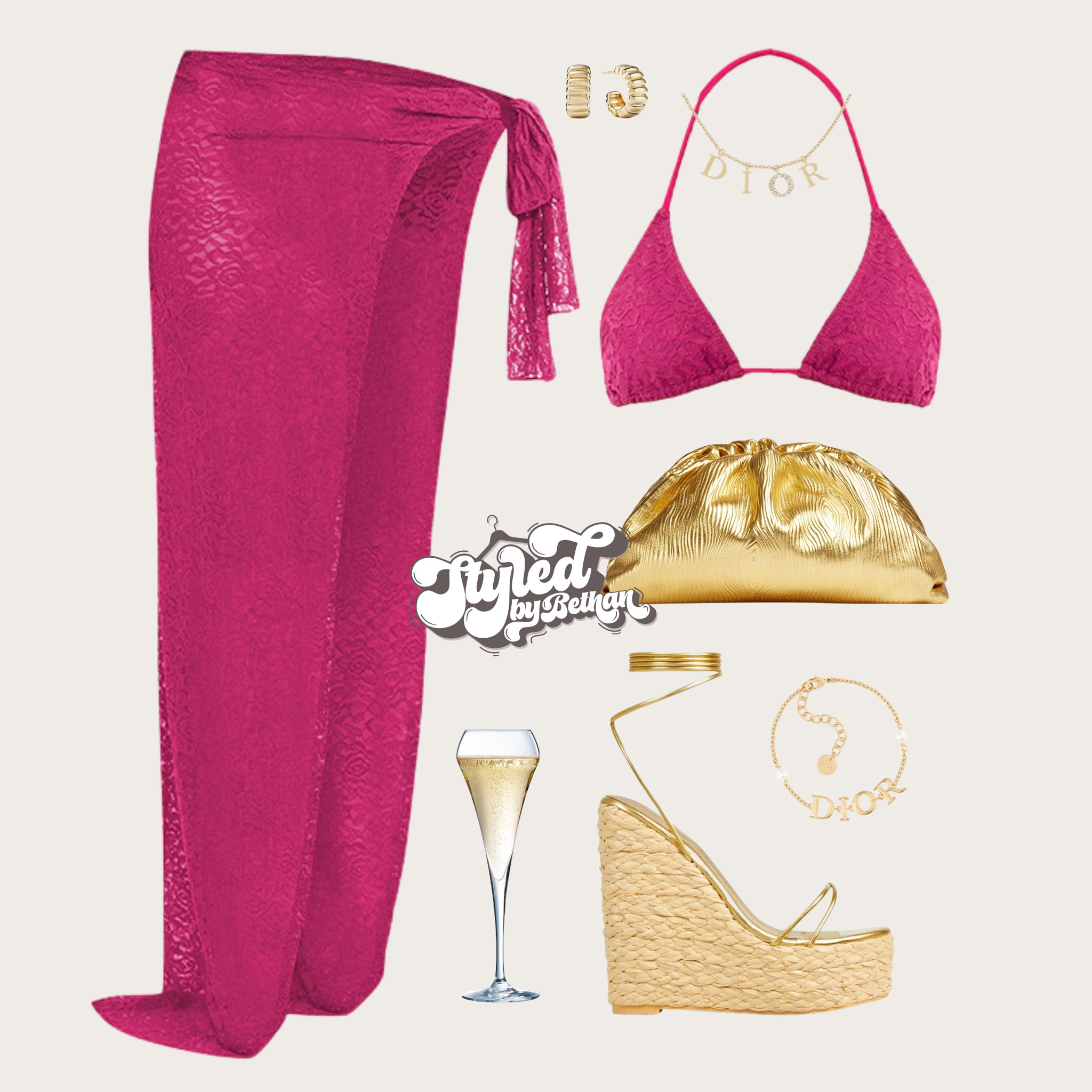 Beach club attire 💗 tags: pretty little thing purple grap bikini and maxi sarong, public desire gold wedges, botegga gold clutch bag, gold Dior bracelet and necklace, mejuri gold hoop earrings. Summer vacation Ibiza o beach Marbella nao beach club pool party outfit inspiration swimwear inspo.

#LTKsummer #LTKswimwear #LTKeurope