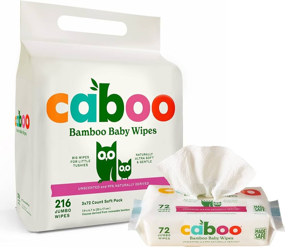 Caboo Baby Wipes, 216 Count, Unscented, Eco-Friendly, Made with Bamboo Viscose, Free from Harsh C... | Amazon (US)