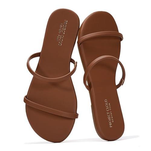 Project Cloud Summer Sandals for Women 2026 - Memory Foam Insole and Eco-Crafted Leather Beach Flip Flops for Women - Non Slip and Lightweight Double Strap Womens Sandals (Transition, WHISKEY,8M) | Amazon (US)