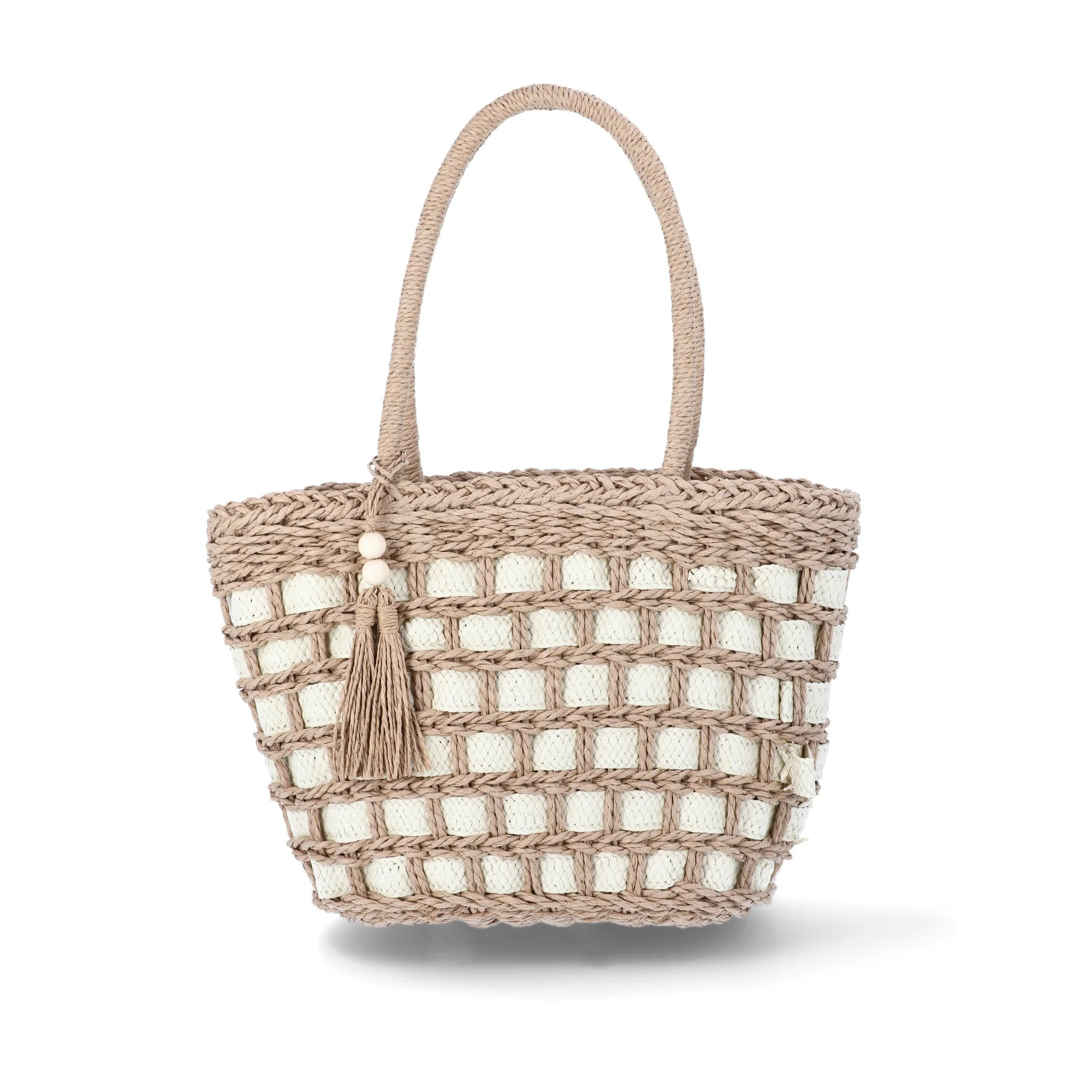No Boundaries Festival Straw Top Handle Bag, Natural/Natural, Women’s | Walmart (US)
