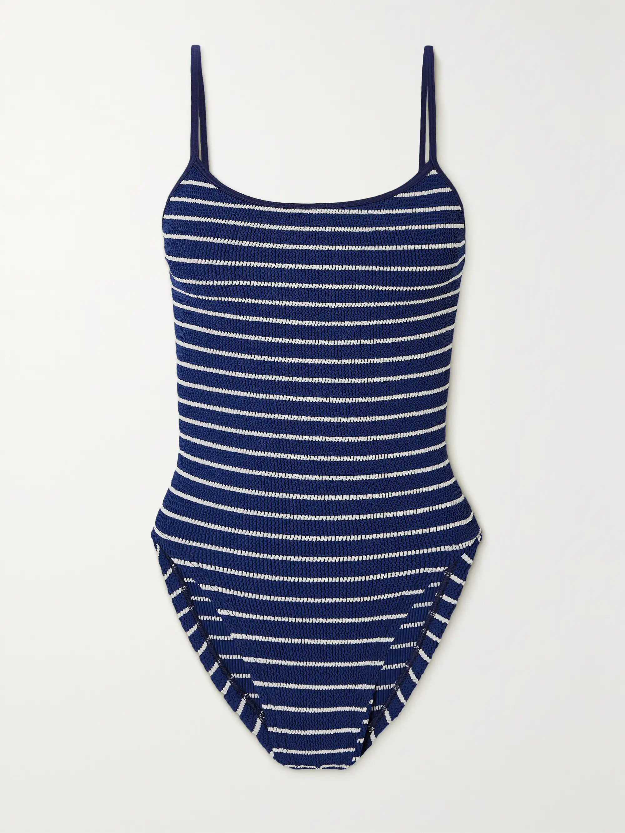 HUNZA G Pamela striped seersucker swimsuit | NET-A-PORTER | NET-A-PORTER (US)
