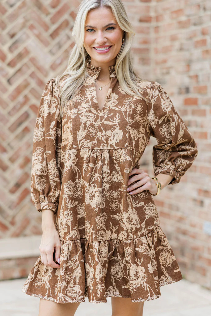 Free To Be Brown Floral Babydoll Dress | The Mint Julep Boutique