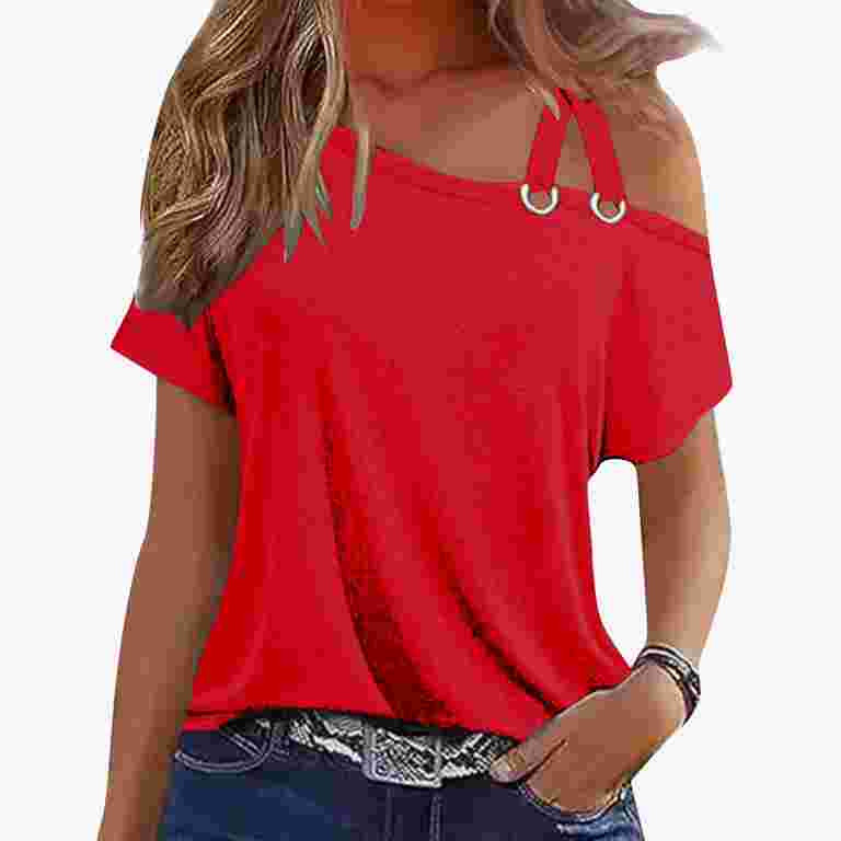 YUGYXL Sexy Cold One Shoulder Tops for Women Summer Short Sleeve Shirts Casual Criss Cross Asymme... | Walmart (US)