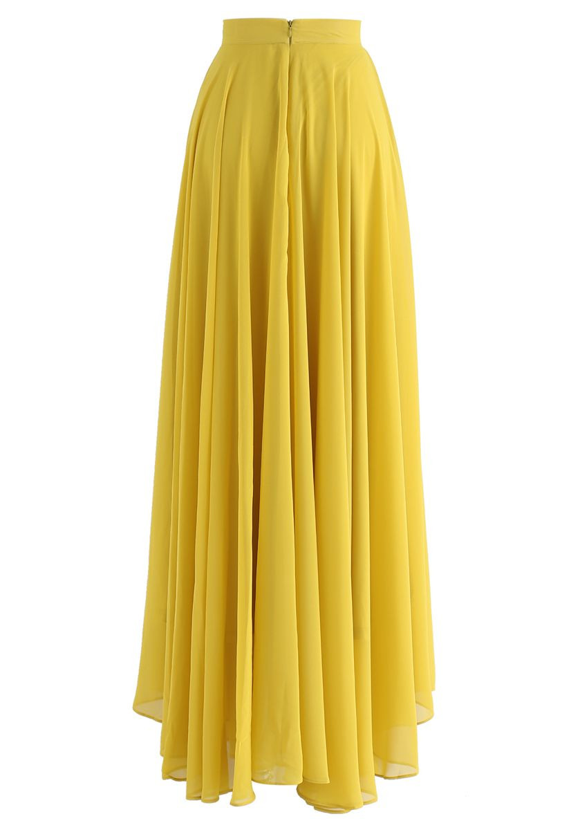 Timeless Favorite Chiffon Maxi Skirt in Mustard | Chicwish