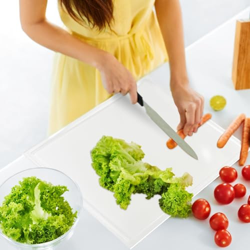 Acrylic Cutting Board with Juice Groove, Non Slip White Cutting Board with Counter Lip, 16"x12.5" Cutting Boards for Kitchen Countertop, Aesthetic Kitchen Décor | Amazon (US)