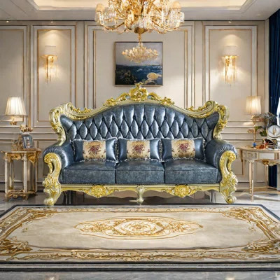 European Style Luxury Carved Solid Wood Sofa 94.49'' Rolled Arm Sofa | Wayfair North America