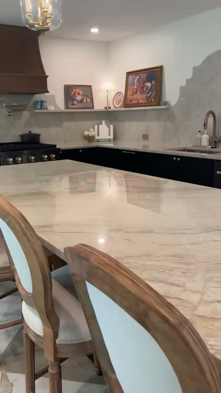 Full look at our kitchen and scullery! Love the flow in this room. Classic home, classic design, kitchen stools, ikea kitchen, coffee setup, classic colonial home, checkerboard floor, tile floor

#LTKHome