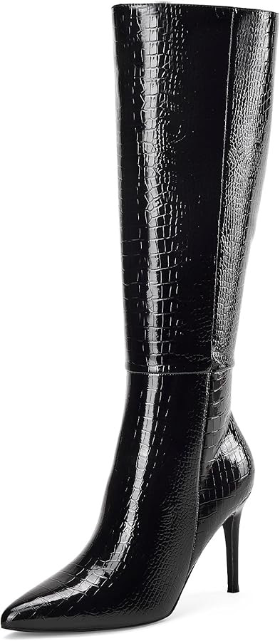 GENSHUO Women’s Stiletto Knee High Boots 3 Inch Closed Pointed Toe Boots High Side Zipper Heels... | Amazon (US)