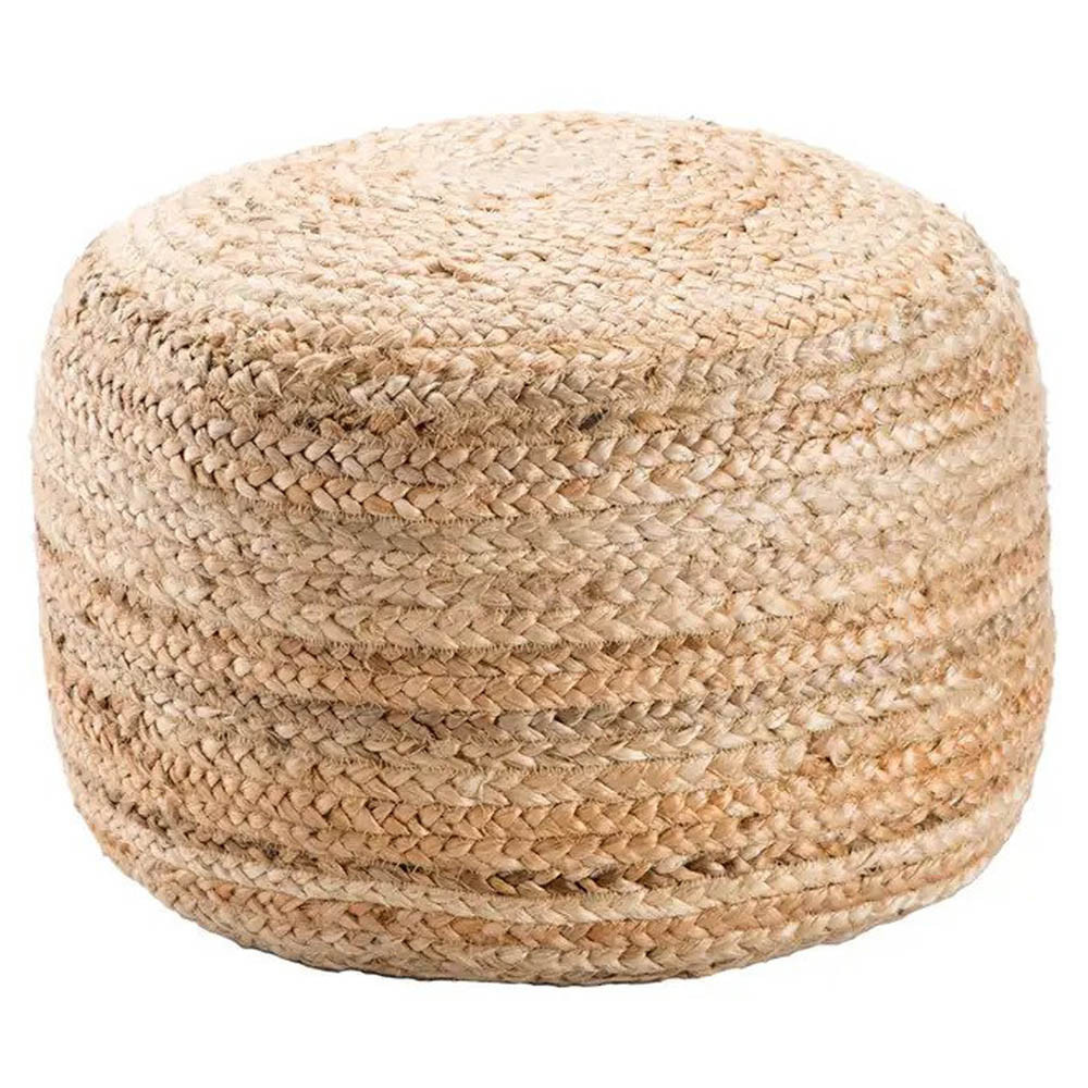 Jaipur Living Sangam Coastal Beige Jute Round Pouf | Kathy Kuo Home