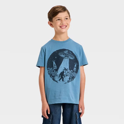 Boys' Short Sleeve Alien Graphic T-Shirt - Cat & Jack™ Steel Blue L | Target