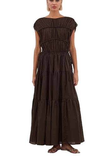 calbatic Women Pleated Ruched Tiered Maxi Dress Sleeveless Patchwork Ruffle Hem A Line Flowy Summ... | Amazon (US)