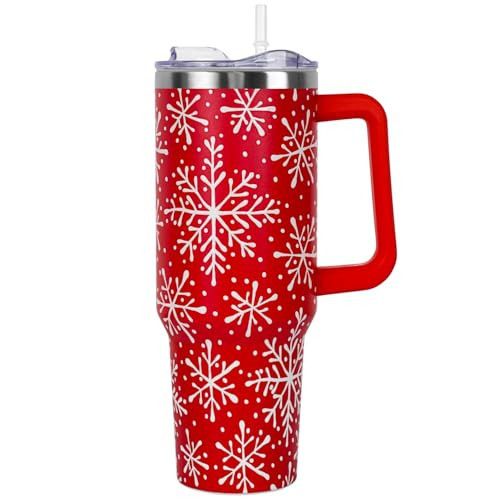 Zbnisiw Christmas Tumbler with Handle and Straw Lid 40 oz,Cute Christmas Gifts for Women Red Snowflakes Vacuum Insulated Leak Proof Tumbler,Winter Holiday Accessories Stainless Steel Coffee Cup Mug | Amazon (US)