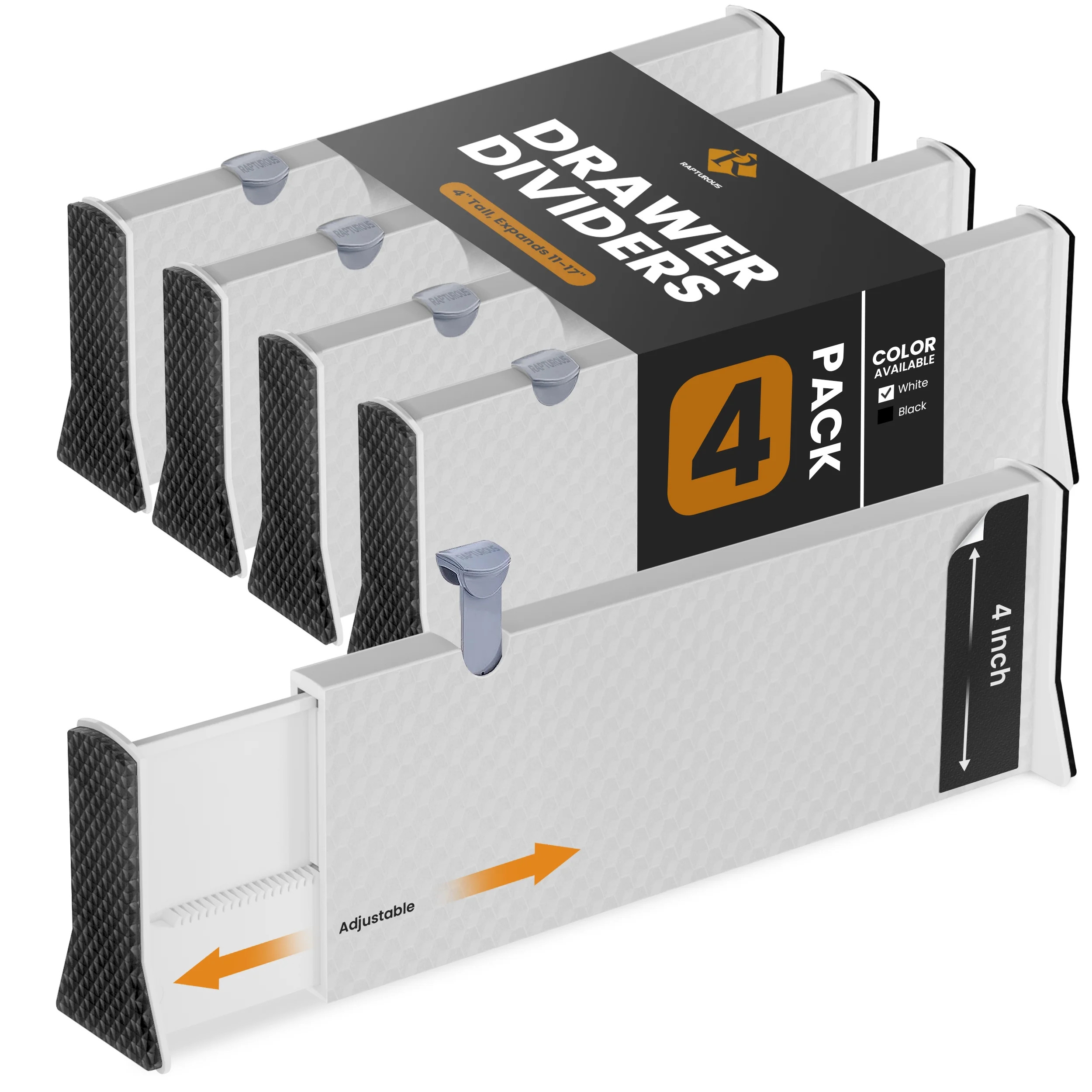 Rapturous 4 Pack Drawer Dividers – 4 Inch High Expandable Dresser Drawer Organizers, Anti-Scrat... | Walmart (US)