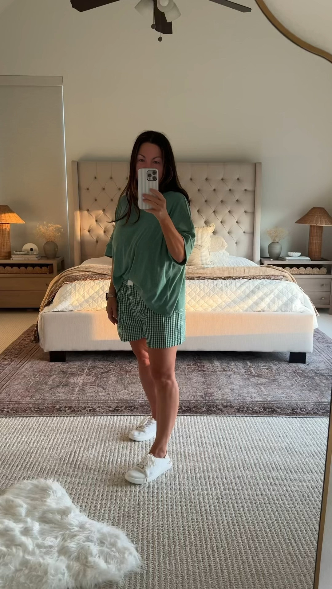 Amazon Casual Summer Outfit | Green Tee + Gingham Shorts. Easy everyday outfit I’ve been reaching for on repeat lately — comfy, lightweight, and perfect for running errands or being at home but still feeling put together. The oversized tee is so soft and the fit is just right (not too baggy), and these gingham shorts are such a fun summer staple. Paired with my go-to white sneakers for a clean casual look. Everything is Amazon and easy to mix and match. Follow me on LTK for more everyday outfits, Amazon finds, and home decor inspiration.

#LTKPetite #LTKootd #LTKvlog