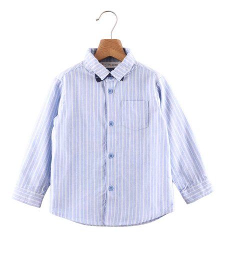 Blue Stripe Bow Tie Button-Up Top - Toddler & Boys | Zulily