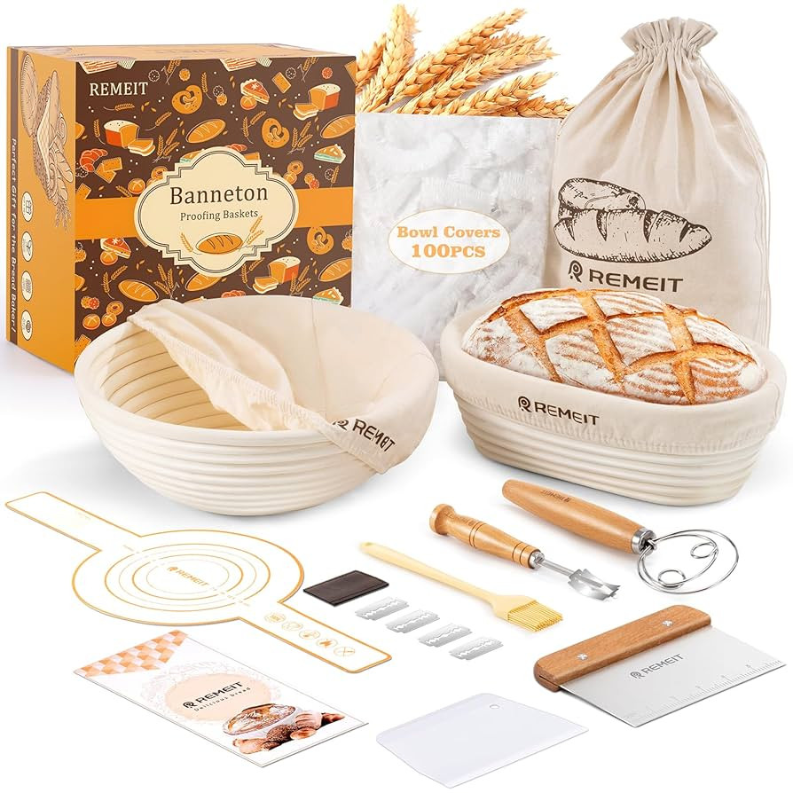 Banneton Bread Proofing Basket Sourdough Bread Baking Supplies, Sourdough Starter Kit with 9" Rou... | Amazon (US)
