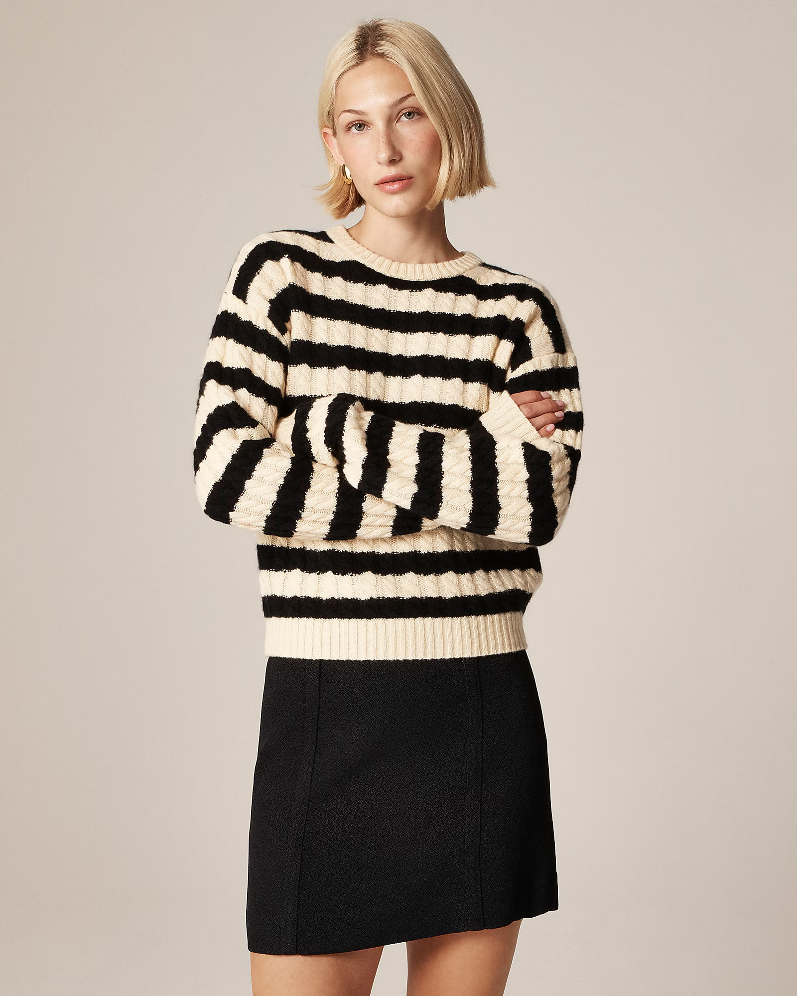 Perfect cashmere cable-knit crewneck sweater in stripe | J. Crew US