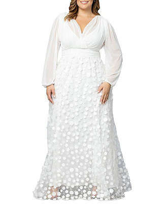 Kiyonna Plus Size Enchanted Garden Long Sleeve Wedding Gown - Macy's | Macy's
