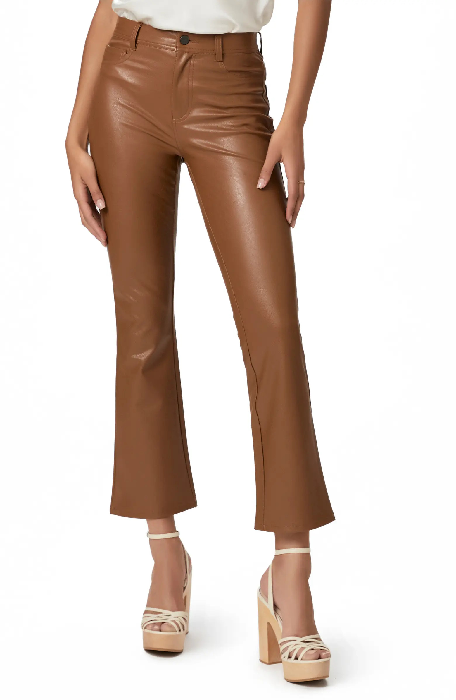 PAIGE Claudine Faux Leather Flare Leg Ankle Pants | Nordstrom | Nordstrom