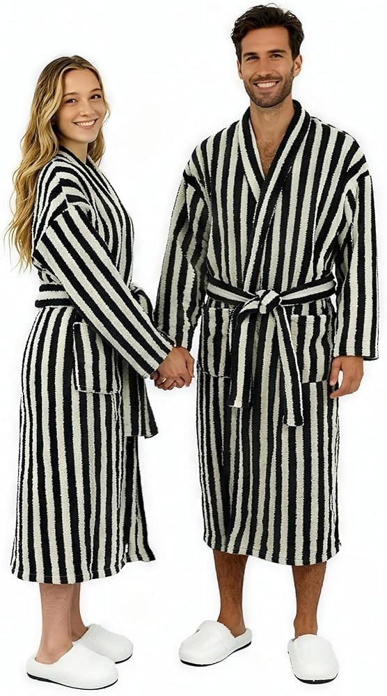 Plush Striped Robe for Women Men, Winter Fuzzy Fleece Long Bath Robe, Plus Size Warm Nightgown Sl... | Amazon (US)