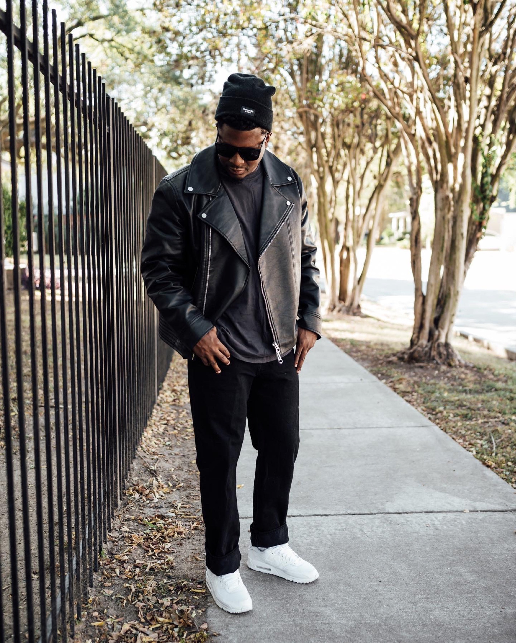 Mens Abercrombie jeans, mens black Abercrombie jeans, faux leather biker jacket, black beanie, Abercrombie t shit 

#LTKHoliday #LTKmens #LTKSeasonal