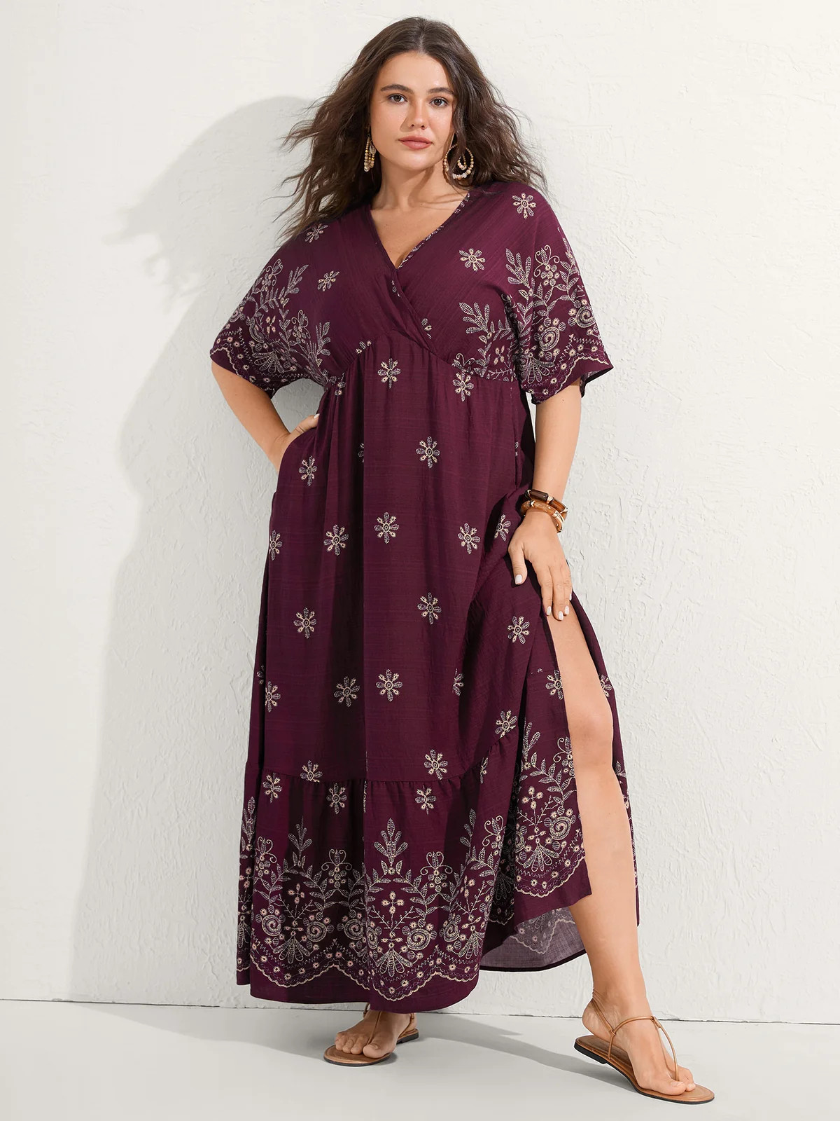 Surplice Neck Split Side Pockets Maxi Dress | Bloomchic