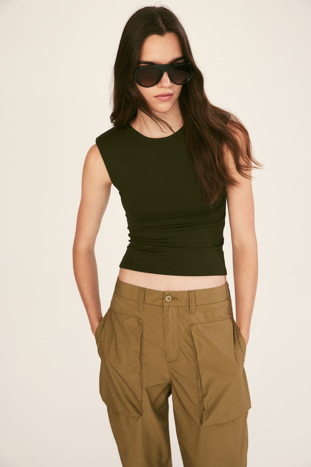 Tank Top with Shoulder Pads - Dark green - Ladies | H&M US | H&M (US + CA)