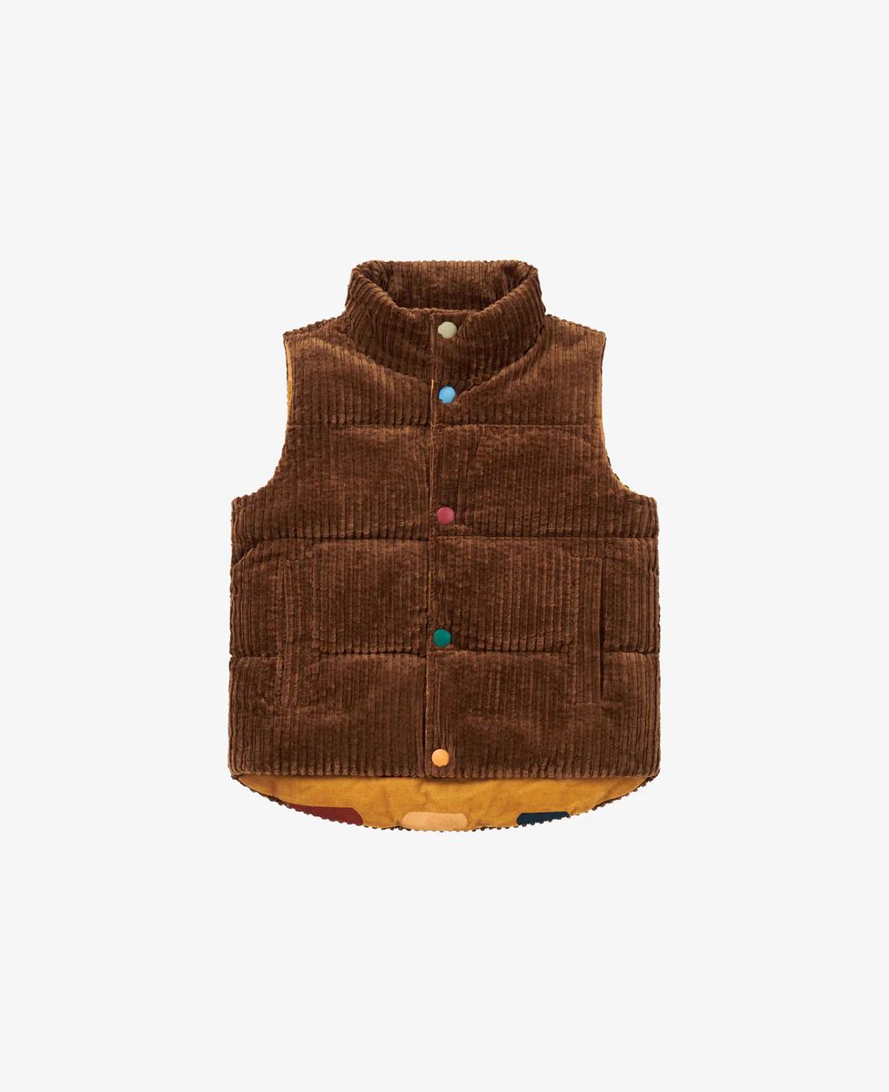 Reversible Corduroy Puffer Vest - Cocoa | Petite Revery
