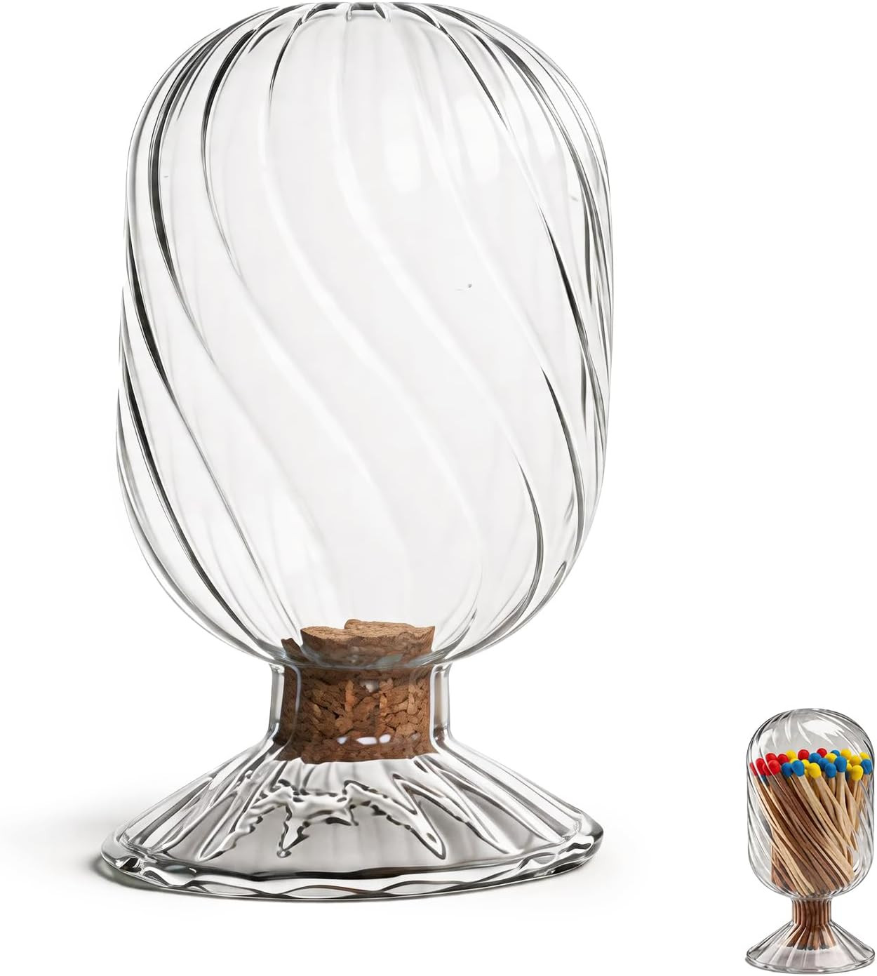 Clear Glass Match Holder Jar with Swirl Pattern, Decorative Match Storage Bottle with Cork Lid & ... | Amazon (US)