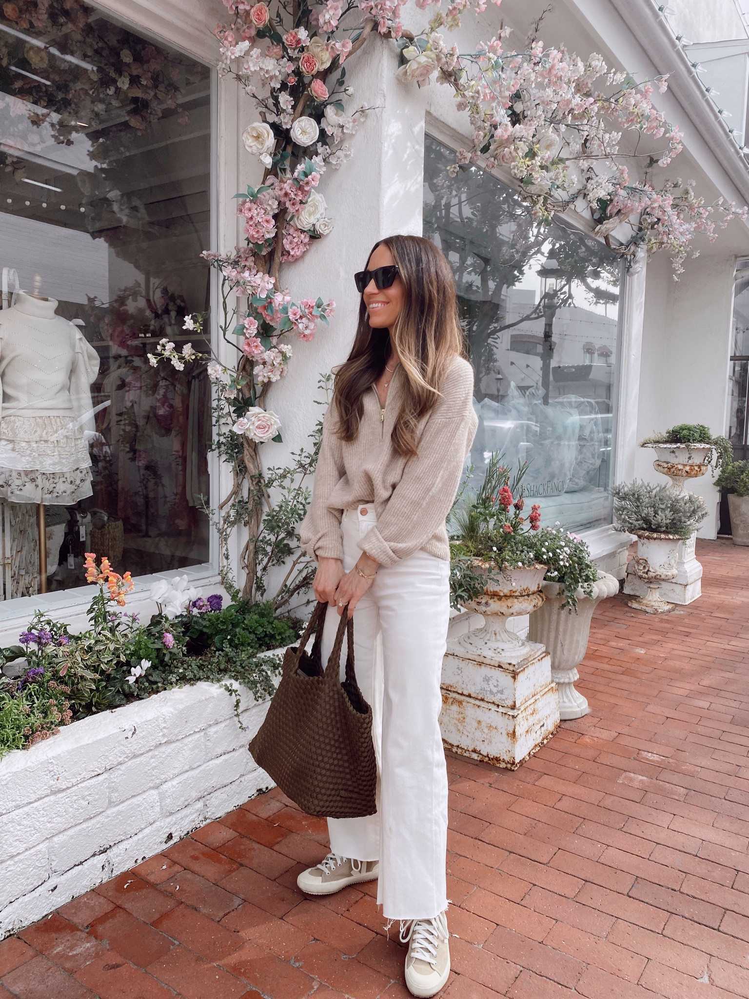Today’s outfit from January’s capsule wardrobe 
Ribbed quarter zip sweater 
Wide legged white jeans (cut mine to a 25” inseam) 

#LTKstyletip