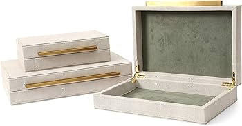 RUNYAO Kingflux Faux Ivory Shagreen Leather Set of 3 Pcs Decorative Boxes, Storage Boxes Jewelry ... | Amazon (US)