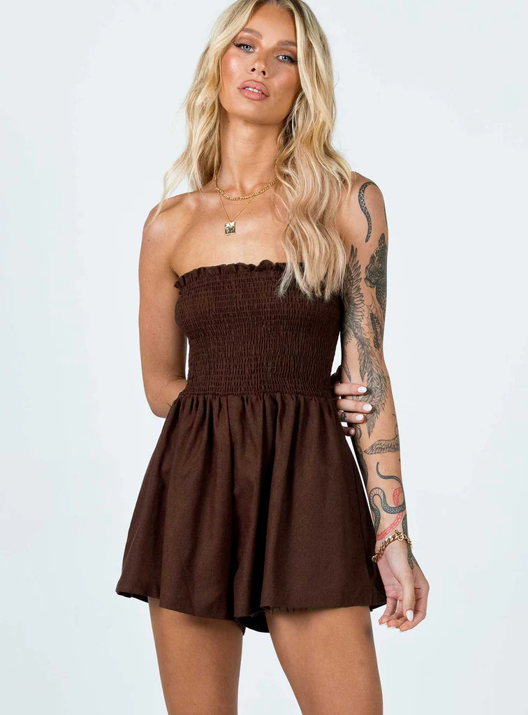 Sofia Strapless Romper Brown | Princess Polly US