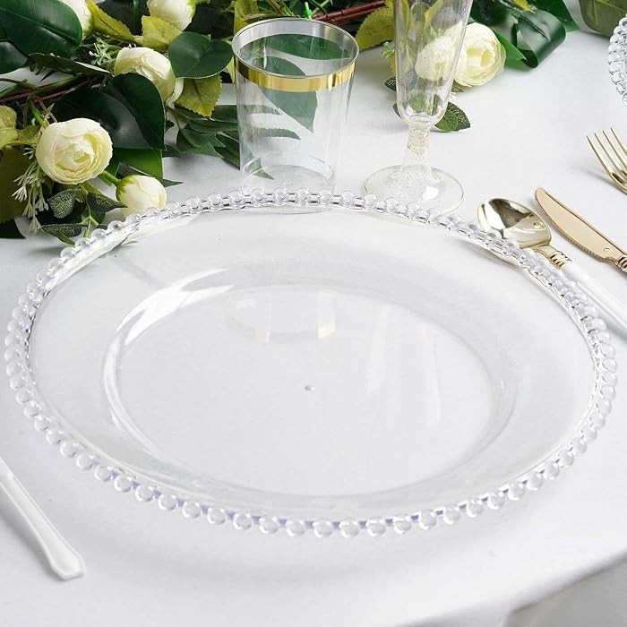 13" Charger Plates - Set of 24 - Clear Round Acrylic Disposable Chargers with Beaded Rim, Ideal f... | Amazon (US)