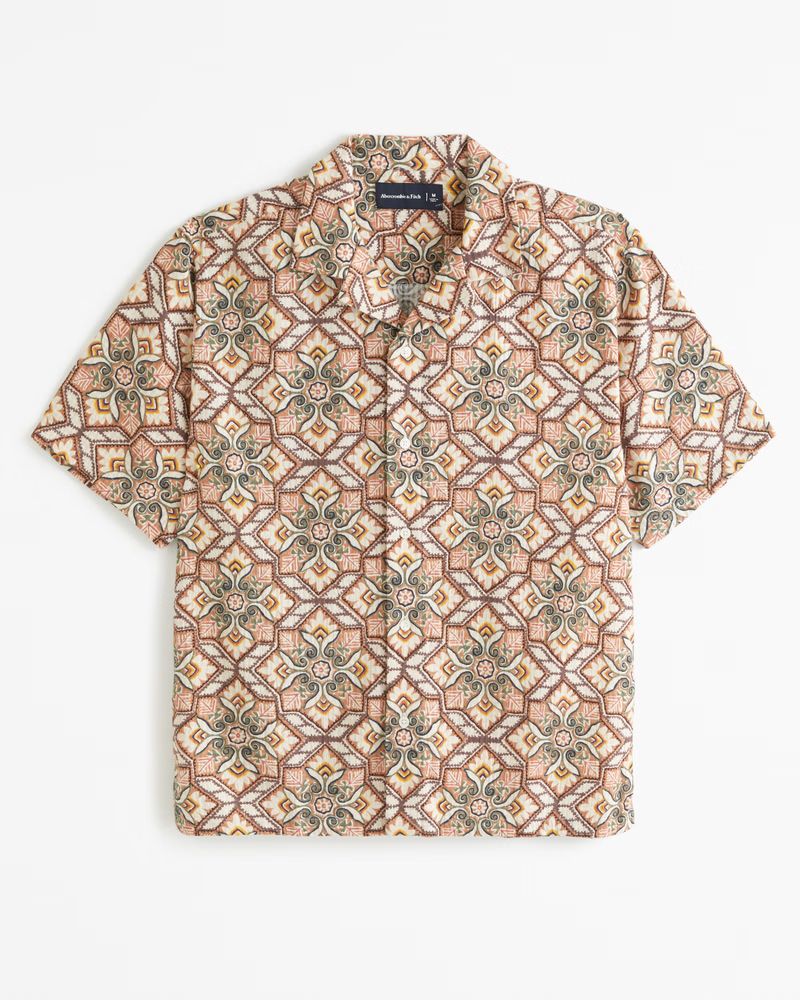 Camp Collar Printed Textured Shirt | Abercrombie & Fitch (US)