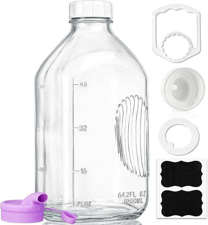 64 Oz Heavy Duty Glass Milk Bottle with Reusable Airtight Strong SCREW LID - 1/2 Gal Glass Water ... | Amazon (US)