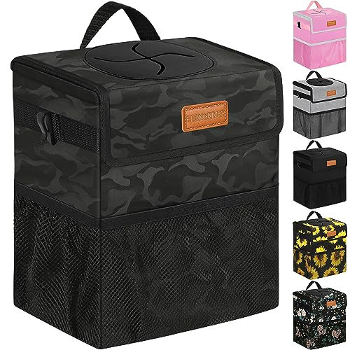 ELONGRIVER Car Trash Can Bin for Back Seat Leak Proof, Cute Car Trash Bag Hanging, Vehicle Trash Can for SUV Truck Van, Automotive Garbage Cans Front Seat Camo Black | Amazon (US)