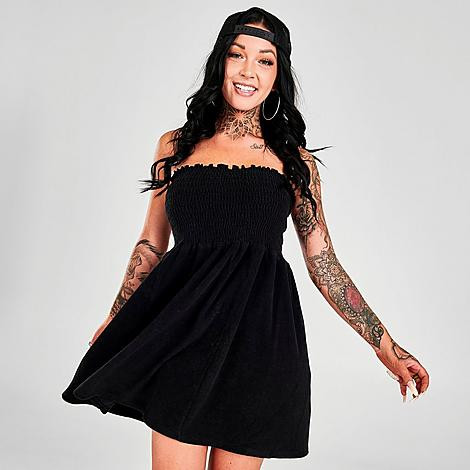 Juicy Couture Women's Heritage Smocked Dress in Black/Black Size Large Cotton/Velour/Rayon | Finish Line (US)