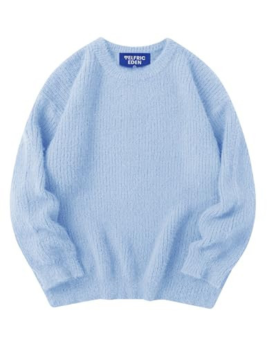 Aelfric Eden Oversized Sweaters Mohair Furry Sweater Crewneck Knit Casual Soft Pullover 2024 Trendy Outfits Light Blue | Amazon (US)