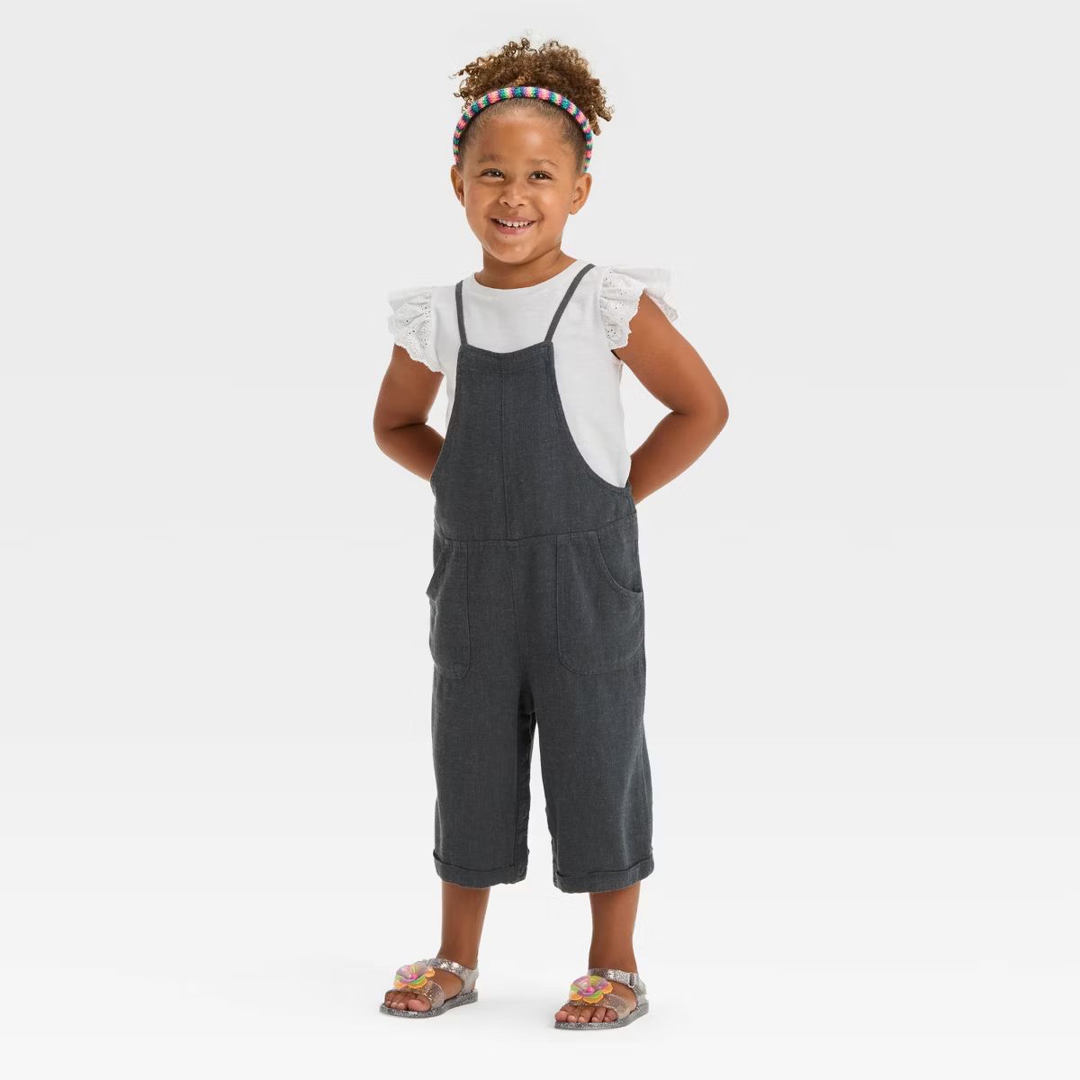 Toddler Girls' Solid Jumpsuit - Cat & Jack™ Charcoal Gray 3T | Target